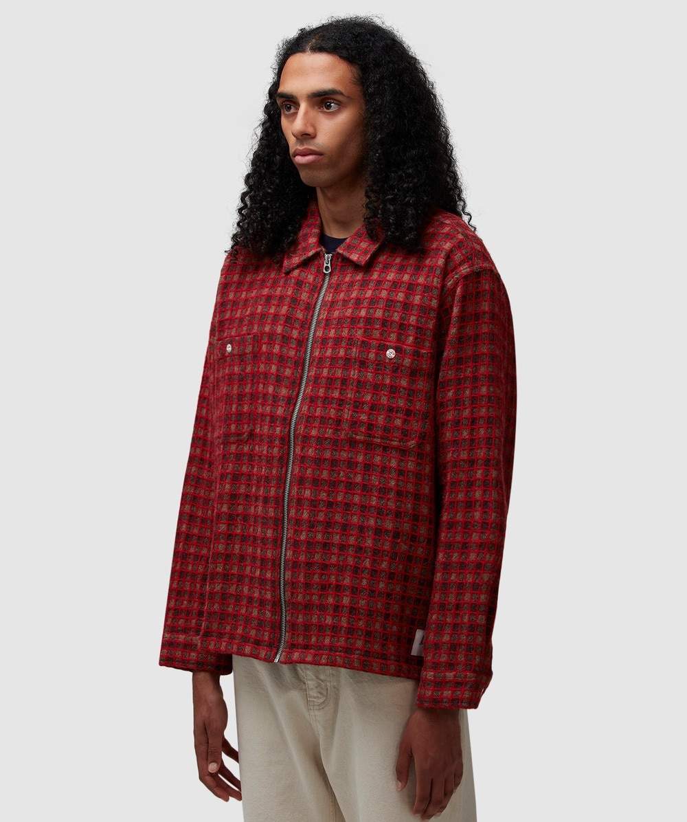 トップス brain dead CHECK MATE FLANNEL ZIP SHIRT Brain Dead: Men's Check Mate Flannel Zip Shirt (Red) | DSMNY