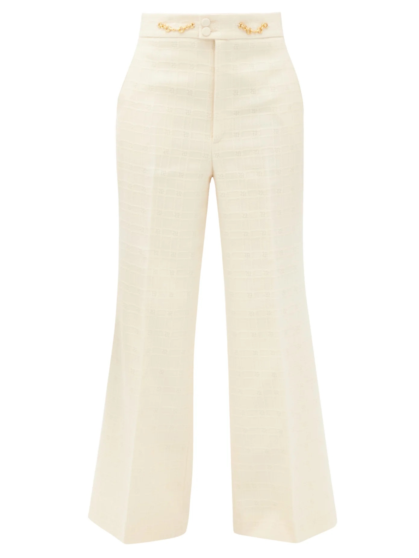 Flared high-rise cotton-blend tweed trousers - 1