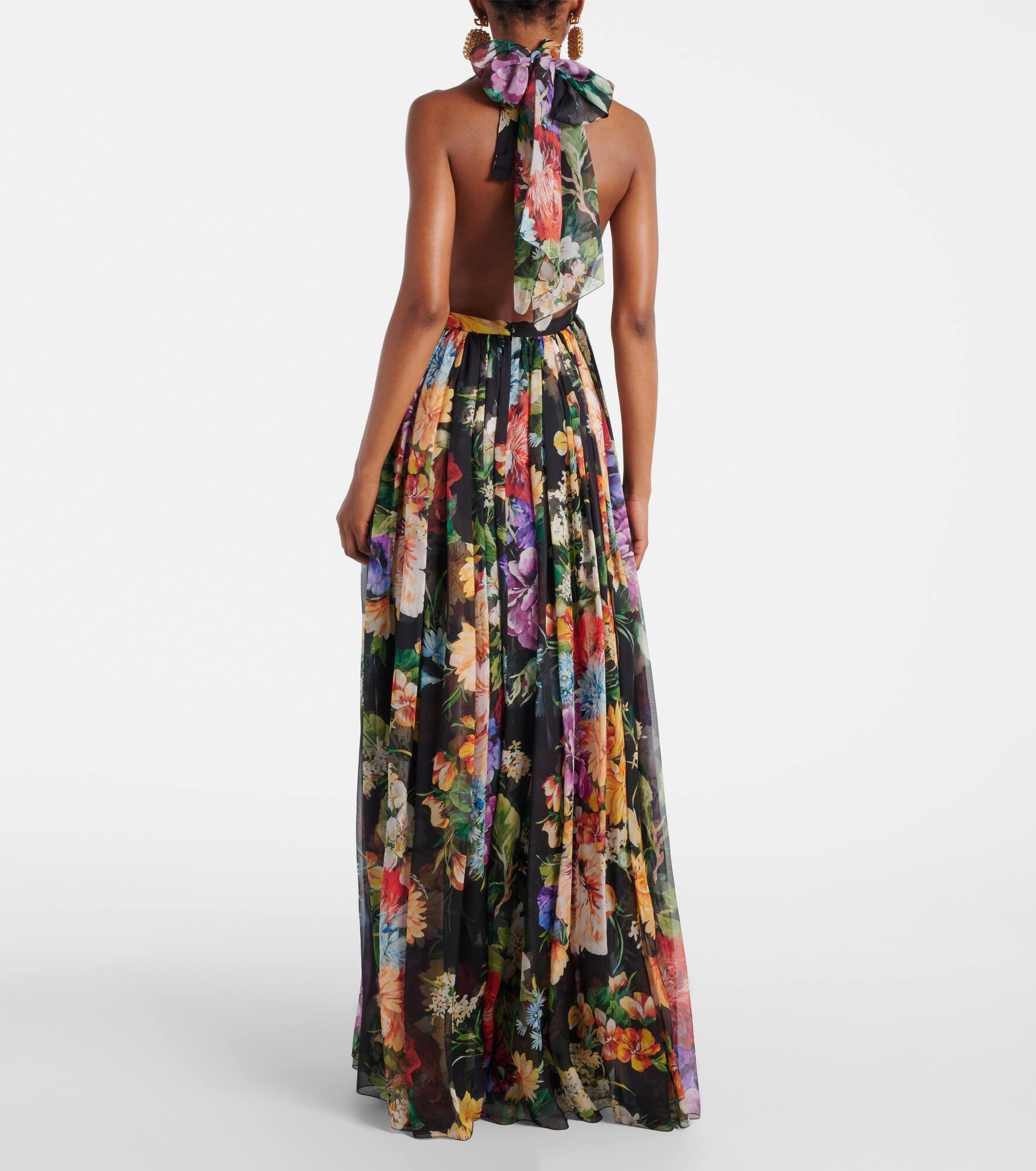 Floral silk chiffon maxi dress - 3