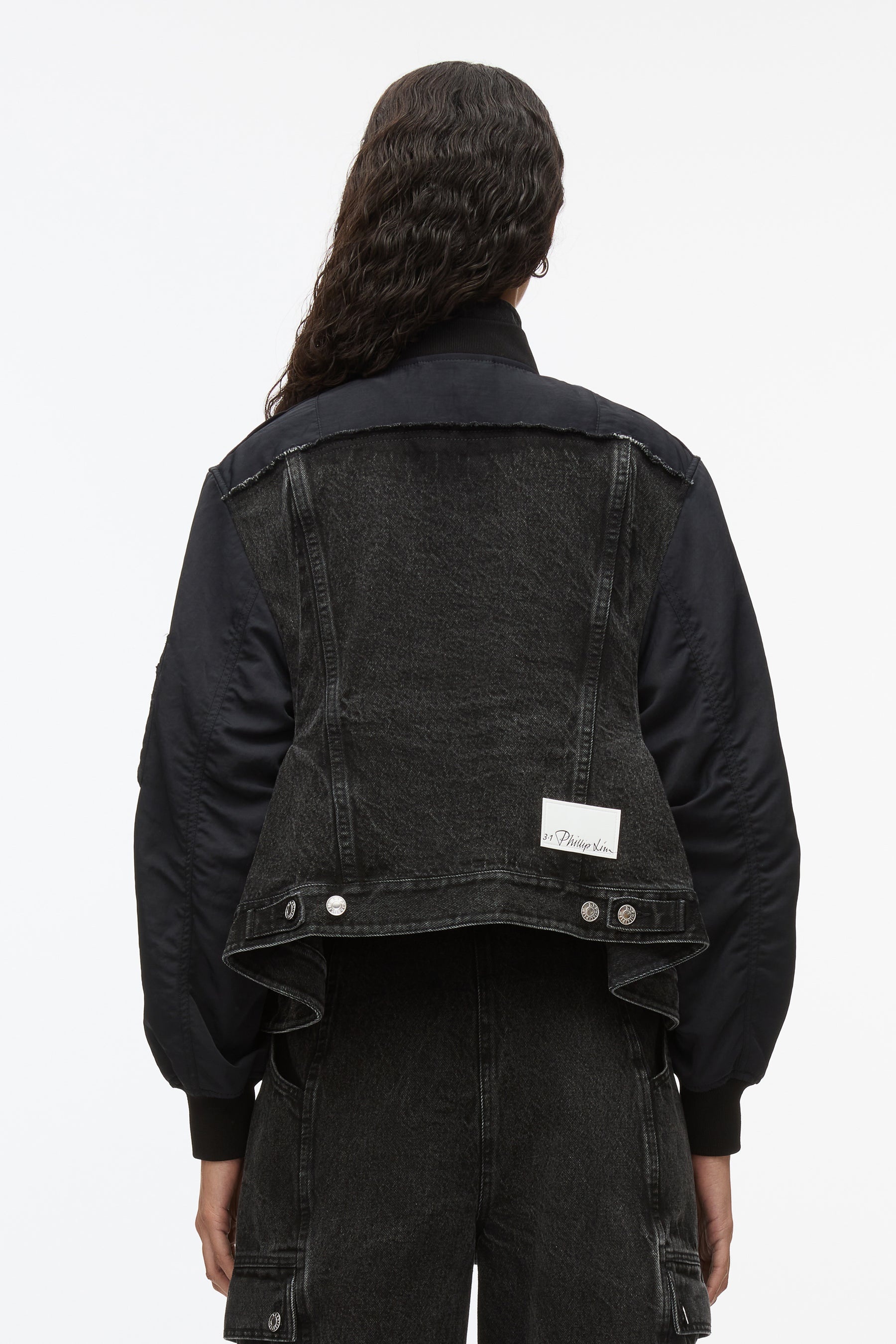 Hybrid Denim Flight Jacket With Flounce Hem - 6