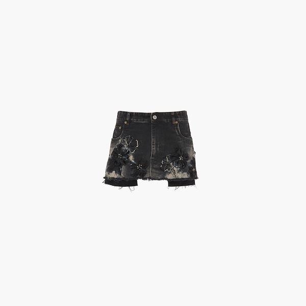 Black denim miniskirt - 3