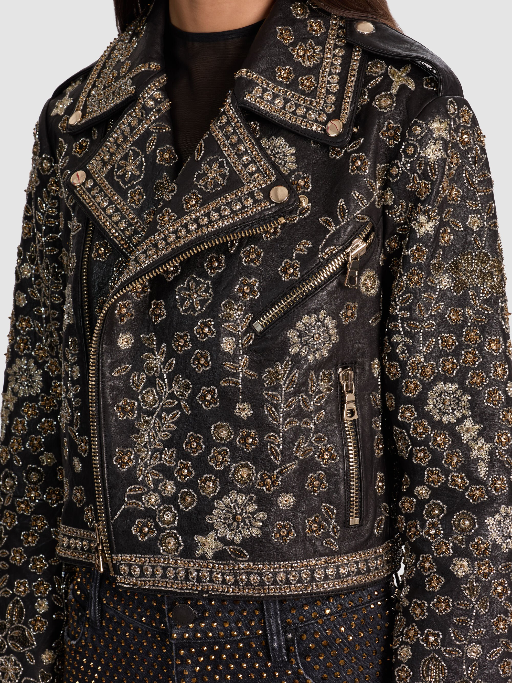 CODY EMBELLISHED LEATHER JACKET - 5