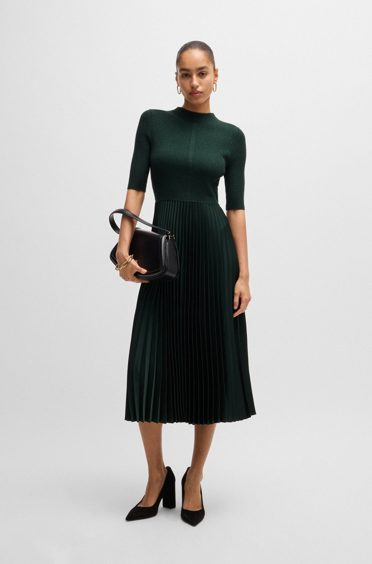 CROPPED-SLEEVE DRESS WITH PLISSÉ SKIRT - 3