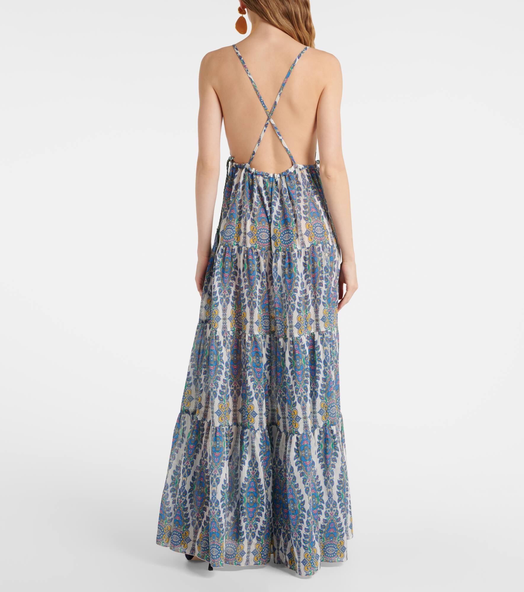 Printed tiered cotton and silk maxi dress - 3