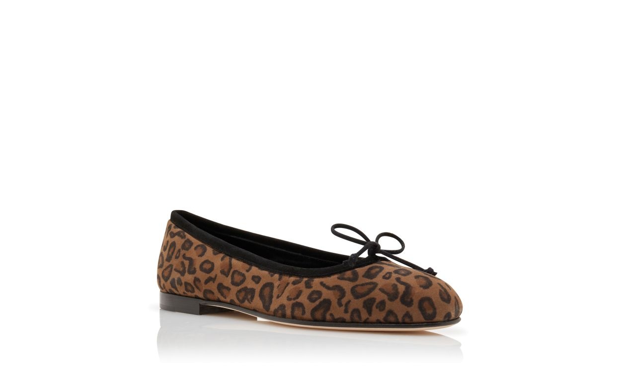 Brown Suede Animal Print Ballerina Flats - 3