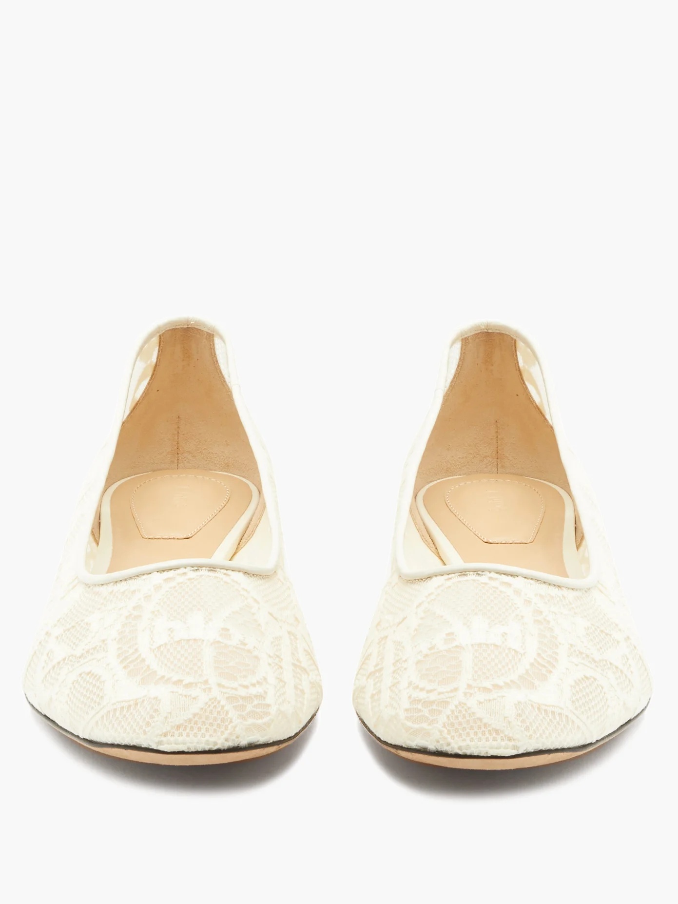 Lauren logo-lace and leather ballerina flats - 5