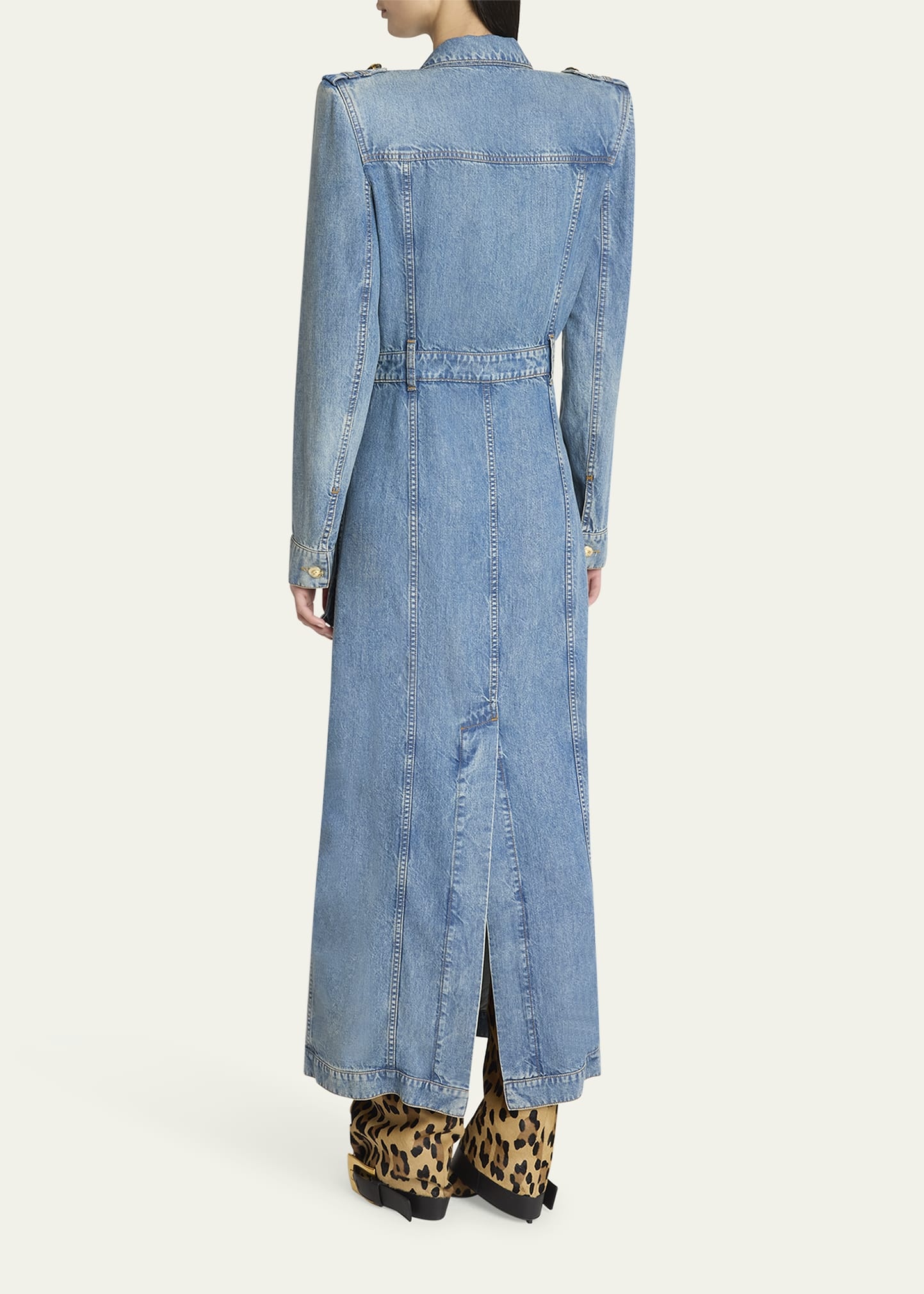 Belted Pocket Detail V-Neck Denim Midi Dress - 3