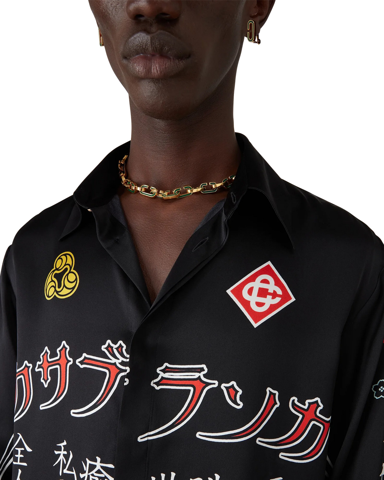 Emblem Long Sleeve Silk Satin Shirt | Casablanca Paris - 4
