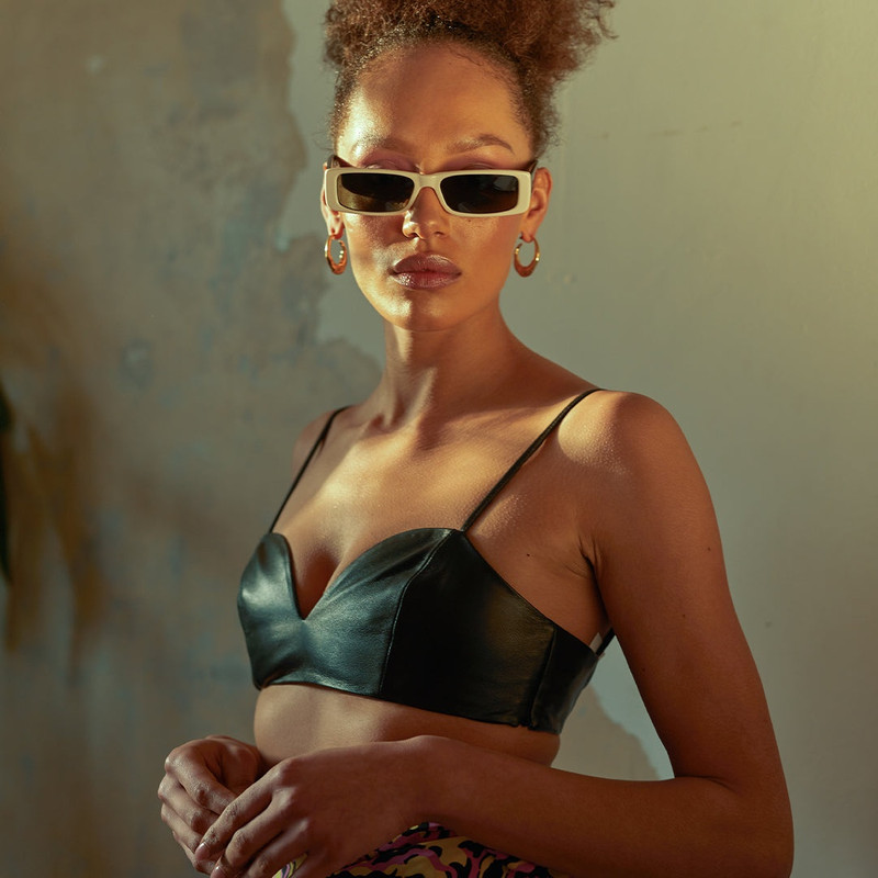 LINDA FARROW DANIA RECTANGULAR SUNGLASSES IN CREAM outlook