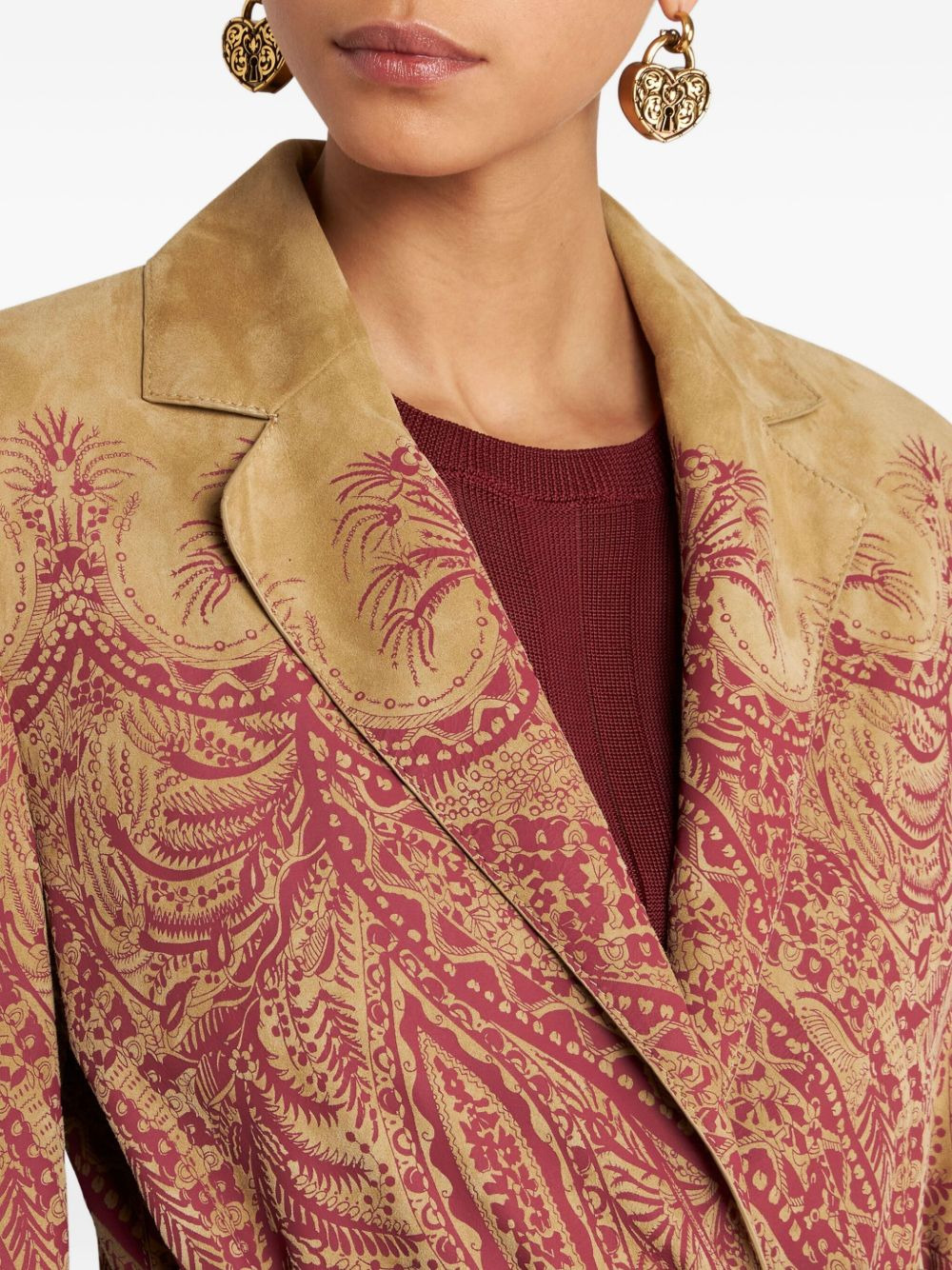paisley-print leather coat - 4