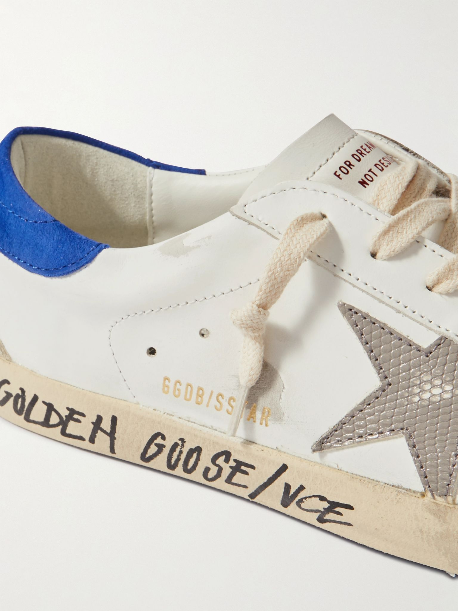 Super-Star Distressed Printed Suede-Trimmed Leather Sneakers White - 6