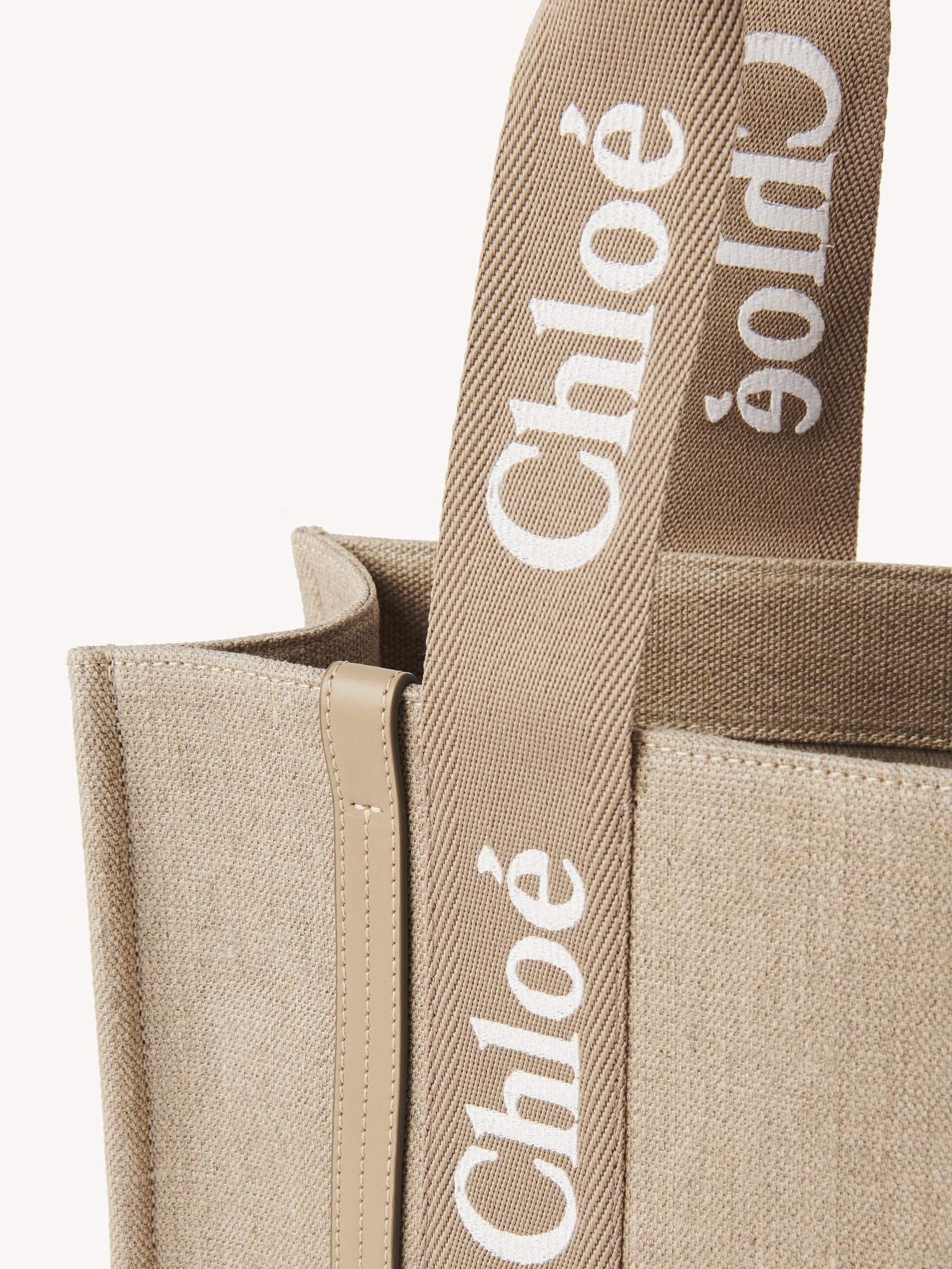 WOODY TOTE BAG IN LINEN & LEATHER - 7