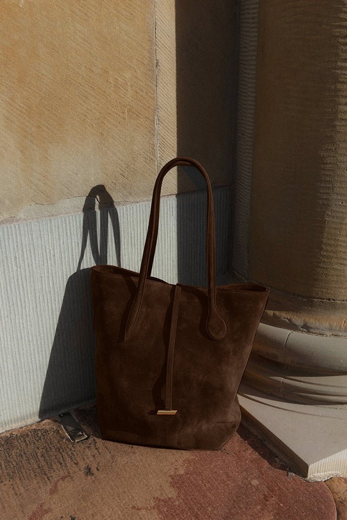 TALL SPROUT TOTE DARK BROWN SUEDE - 4