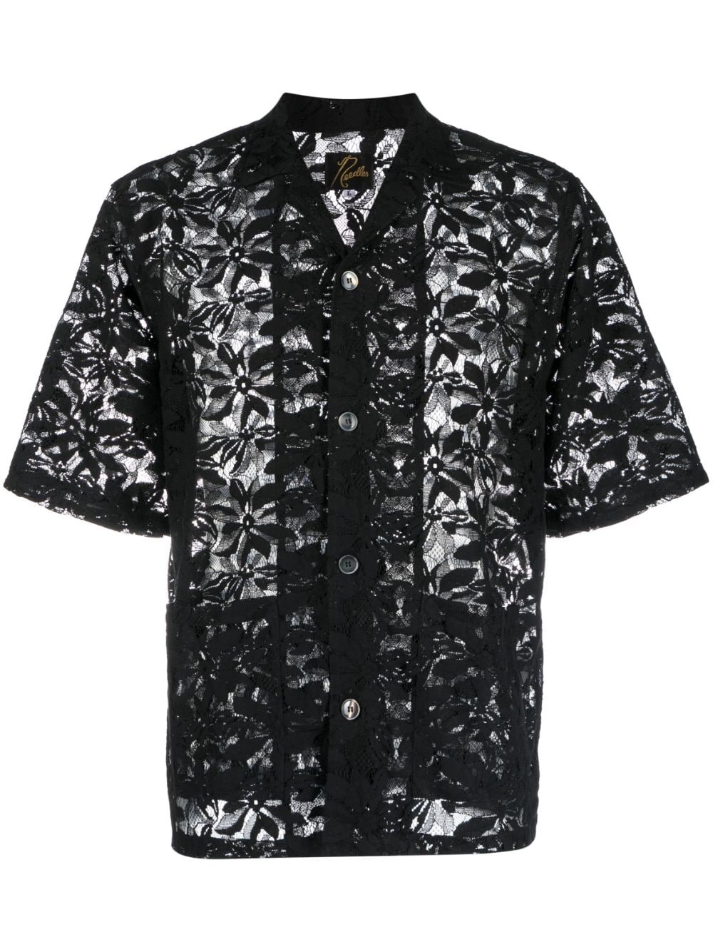 floral-lace button-up shirt - 1