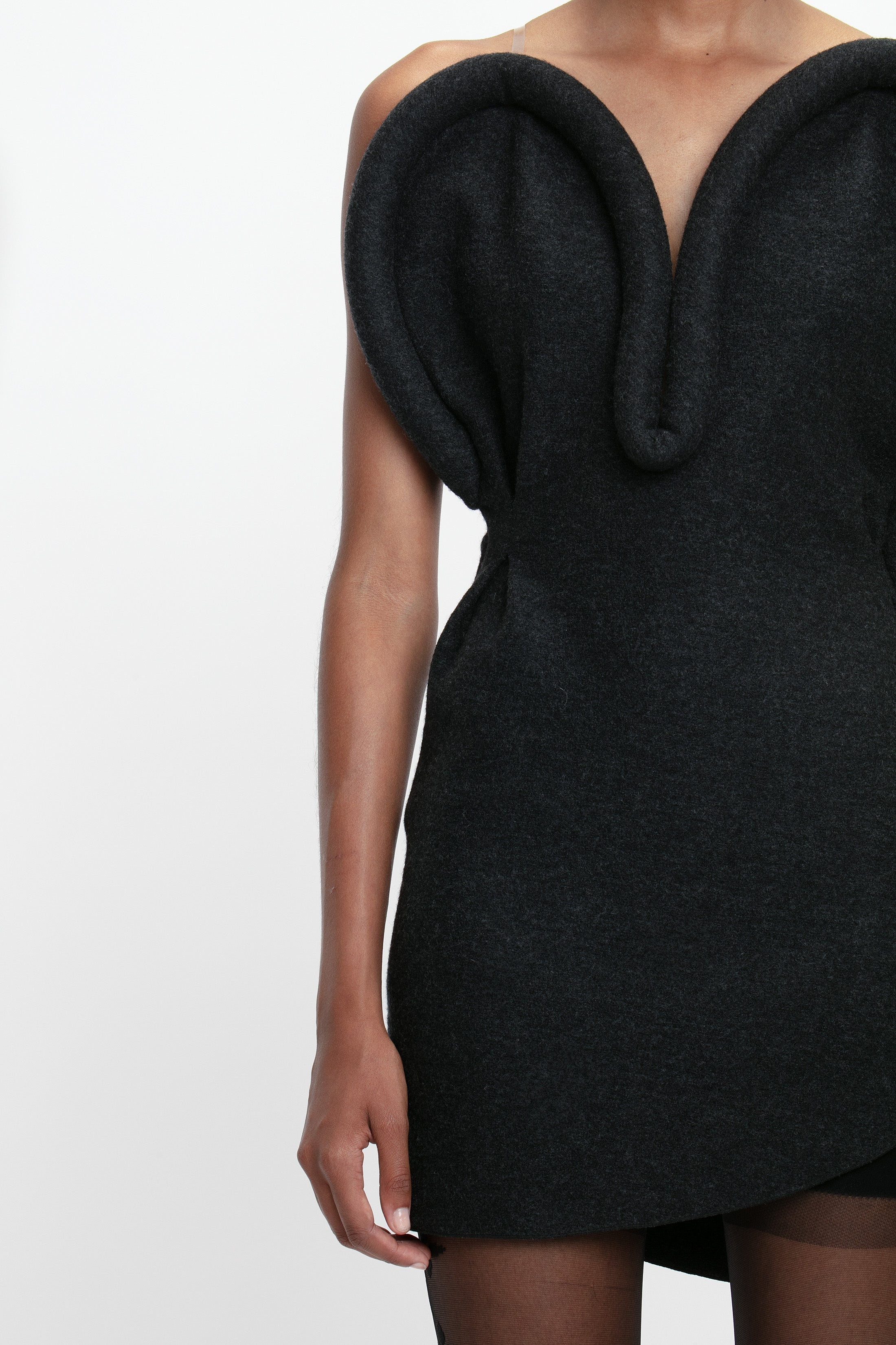 Padded Tube Detail Heart Mini Dress In Charcoal - 5