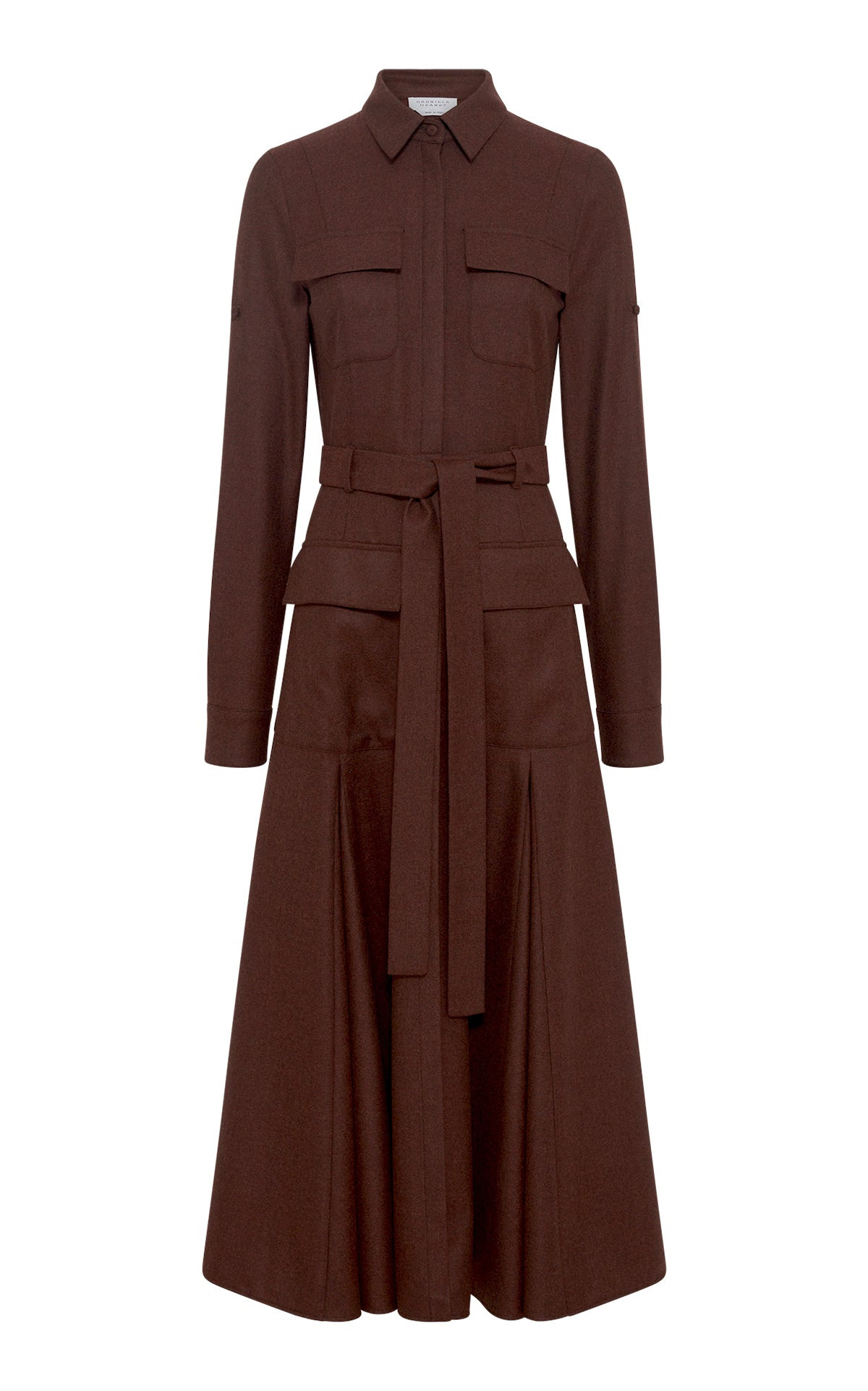 Meyer Pleated Maxi Shirtdress in Burnt Sienna Wool Cashmere Flannel - 1