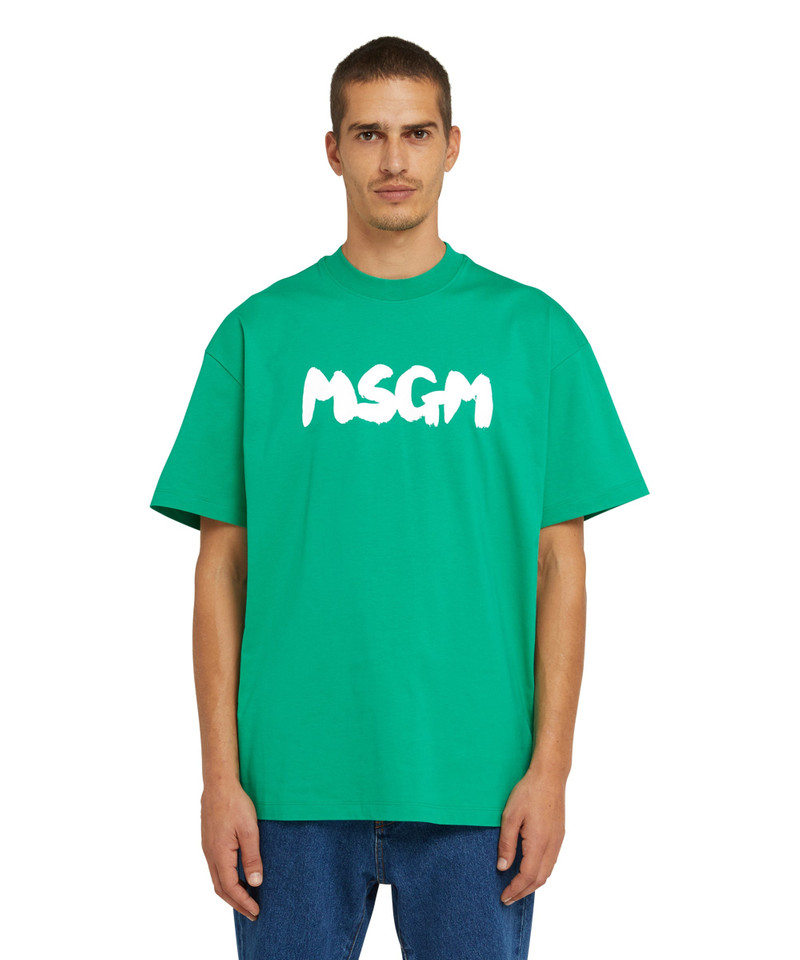 MSGM Cotton crewneck t-shirt with new MSGM brushstroke logo outlook