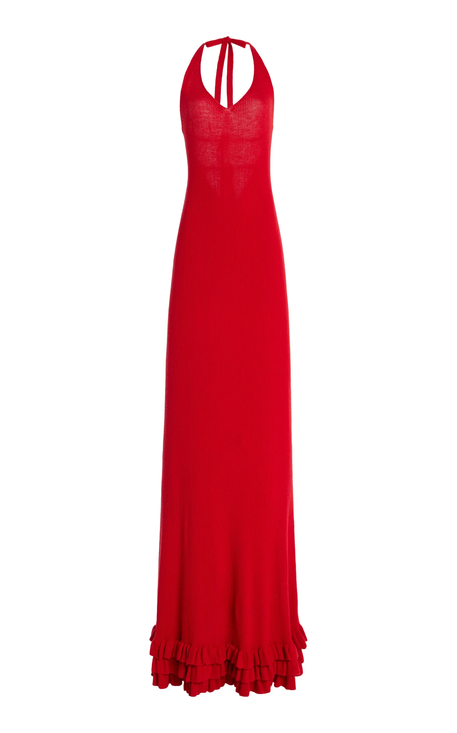 Exclusive The Brighton Ruffled Cashmere Halter Maxi Dress red - 1