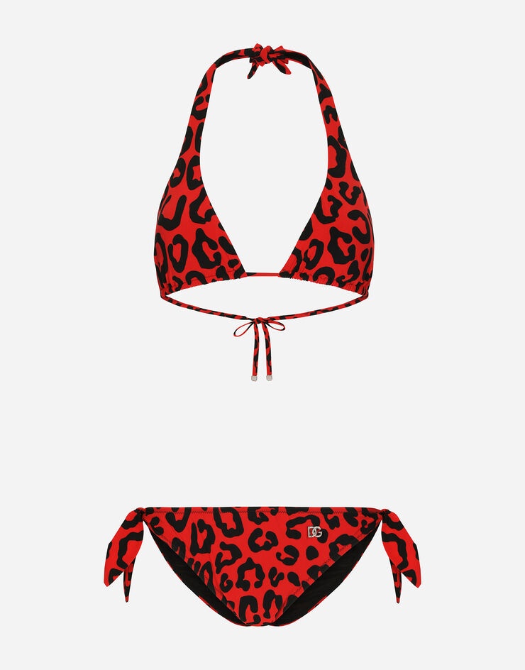 Leopard-print padded triangle bikini - 1