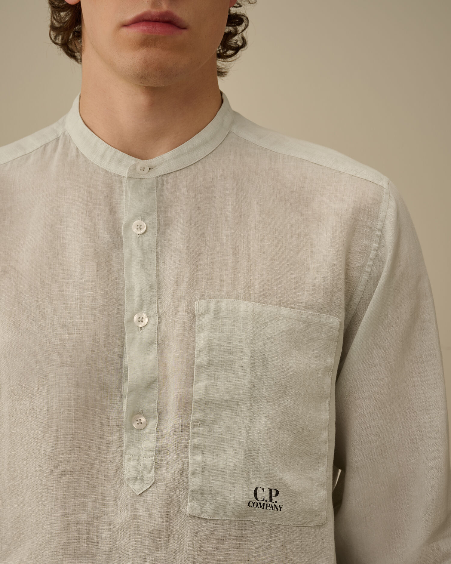 Linen Banded Collar Shirt - 5