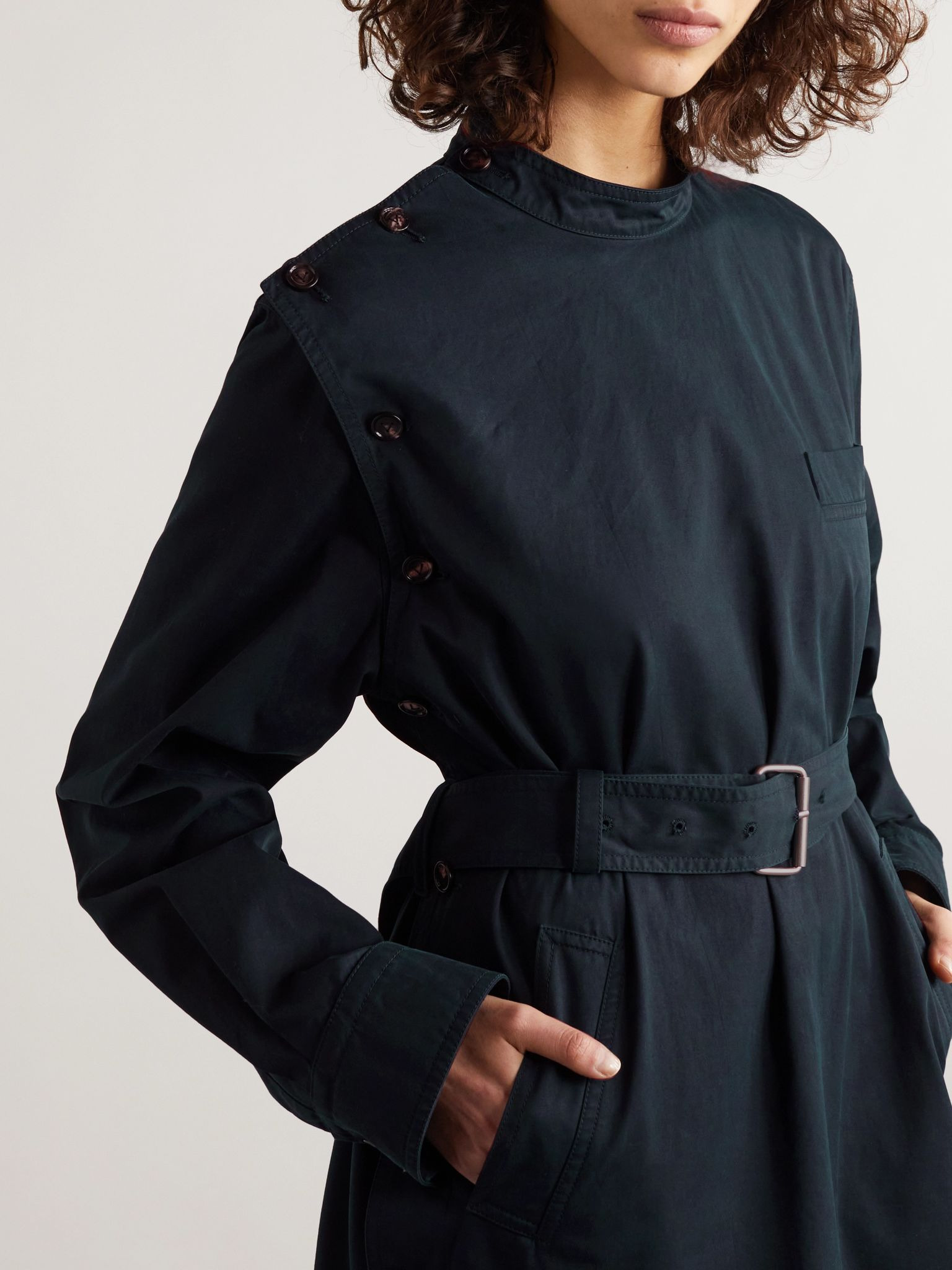 Belted cotton-twill midi dress Midnight blue - 5
