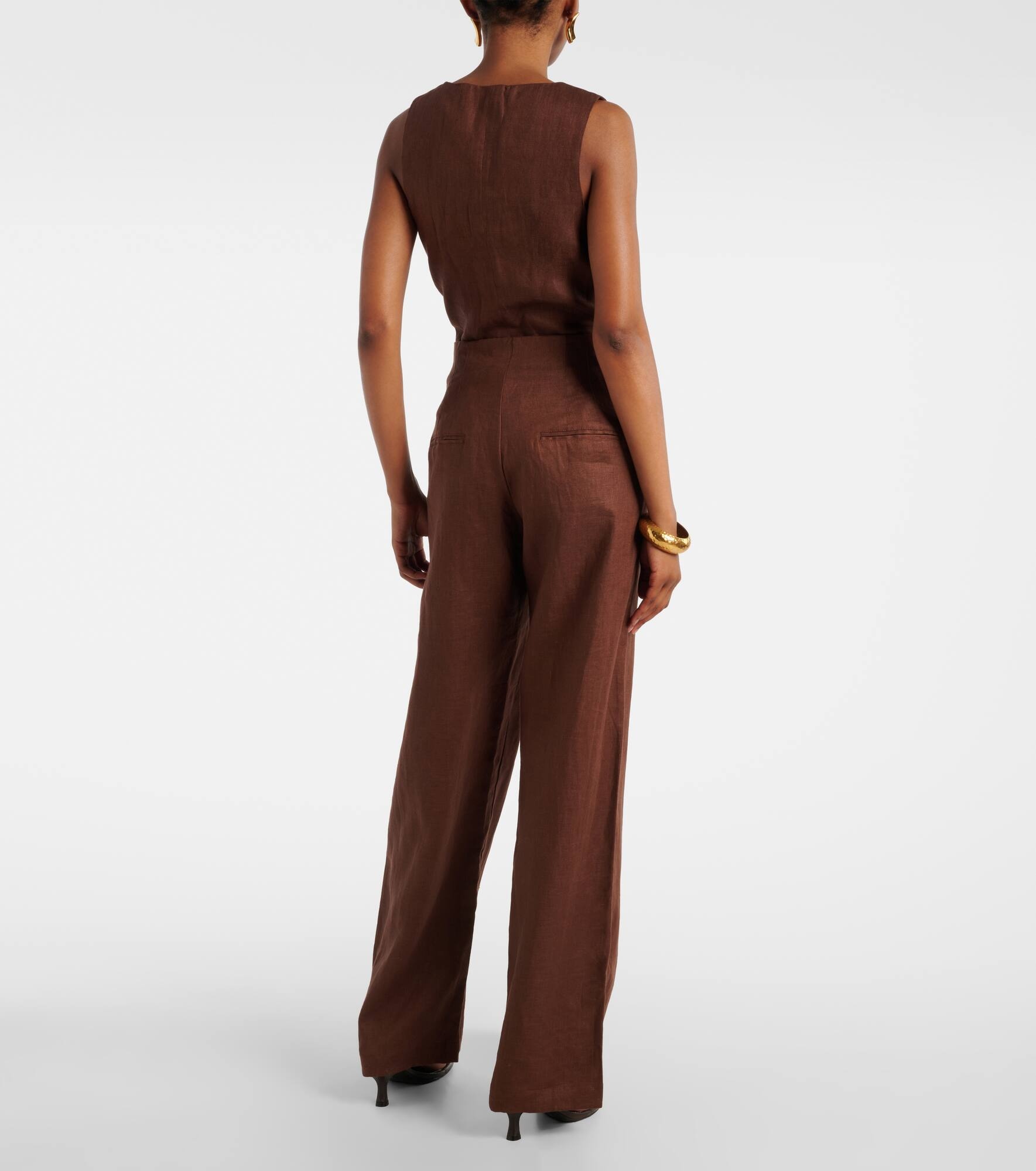Isotta high-rise linen straight pants - 3