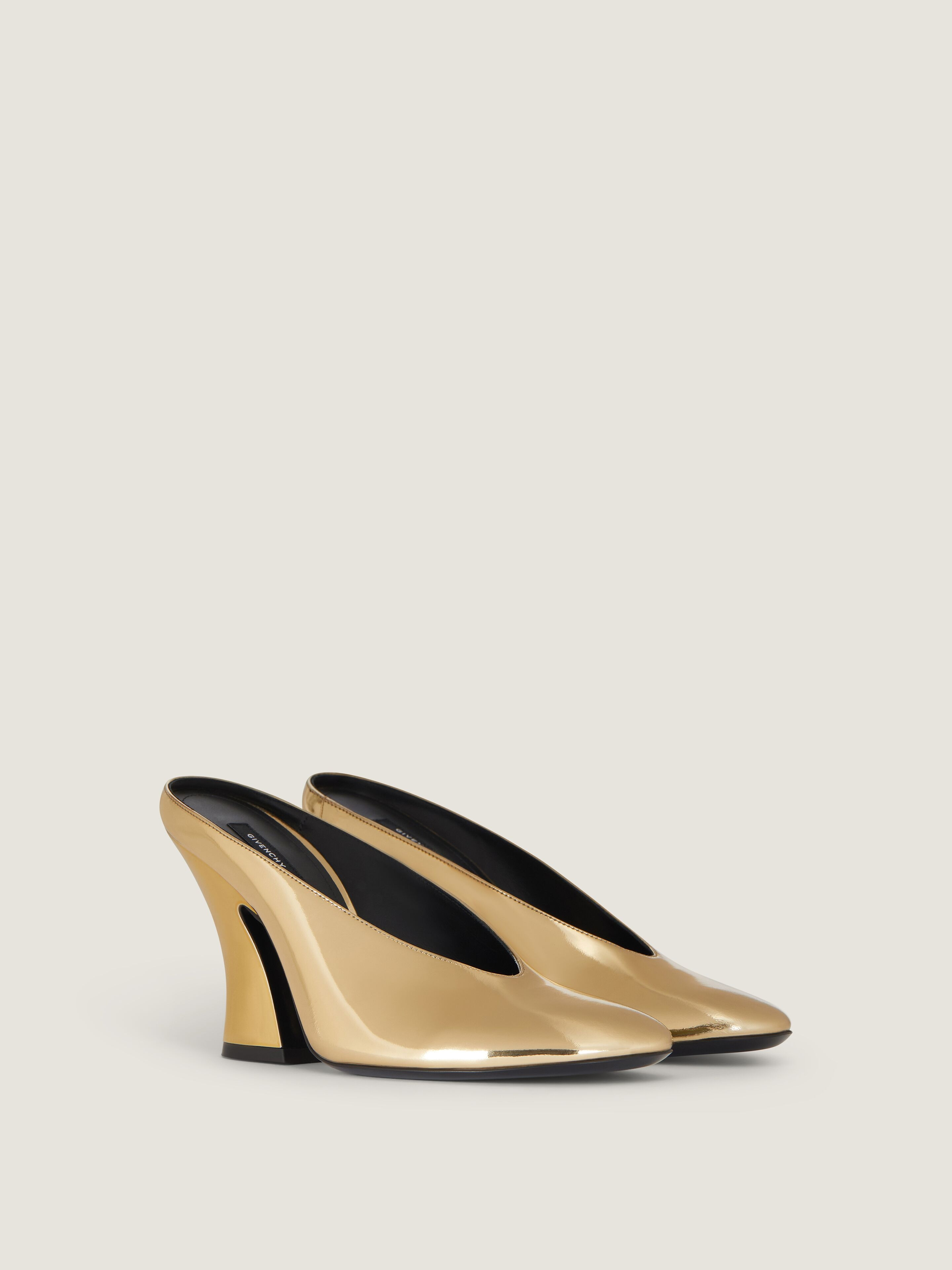 SCULPTED HEELED MULES IN MIRROR EFFECT LEATHER - 1