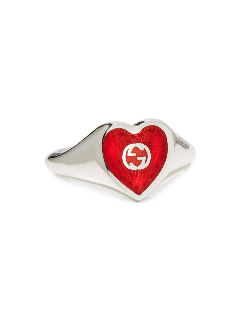 Women's GG Hearts Sterling Silver & Enamel Ring - Red 5