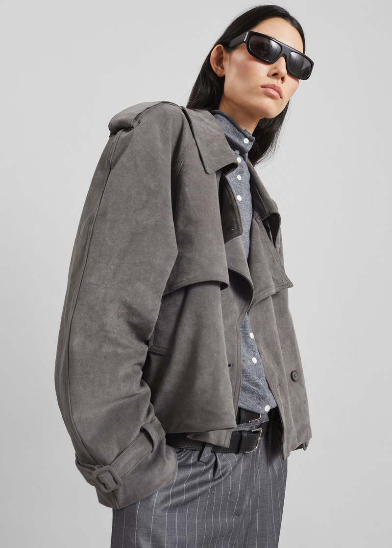 Islington Faux Suede Cropped Trench - Grey 5