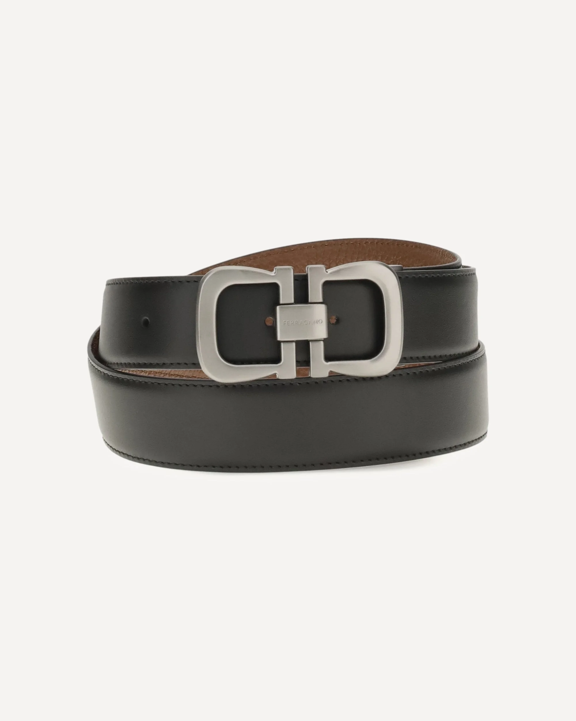 Reversible leather Belt with logo - 1