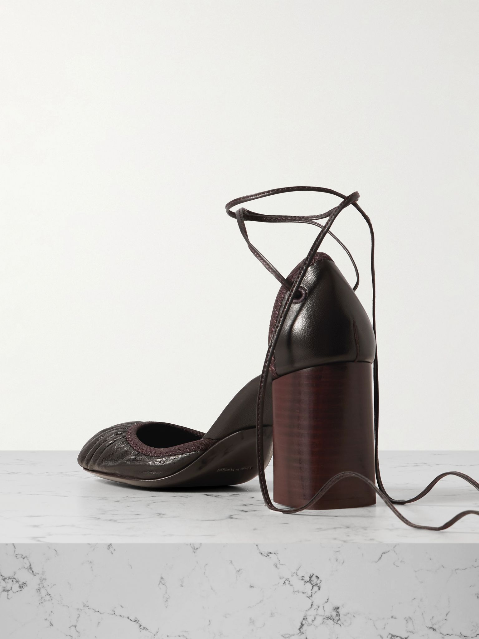 Micro Ballerina ruched leather pumps Dark brown - 3
