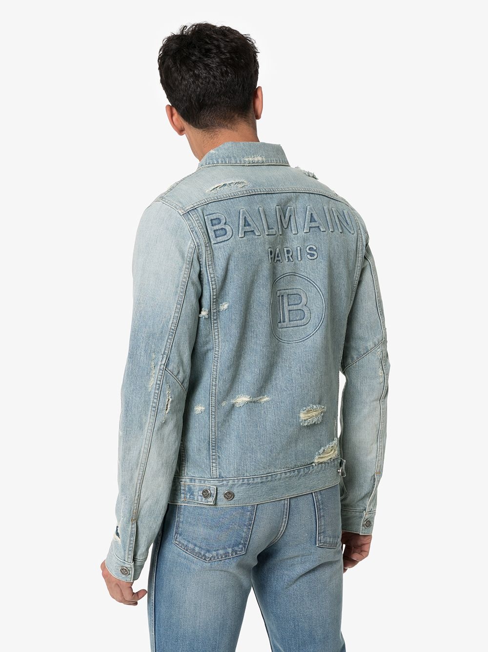 logo embossed denim jacket - 4