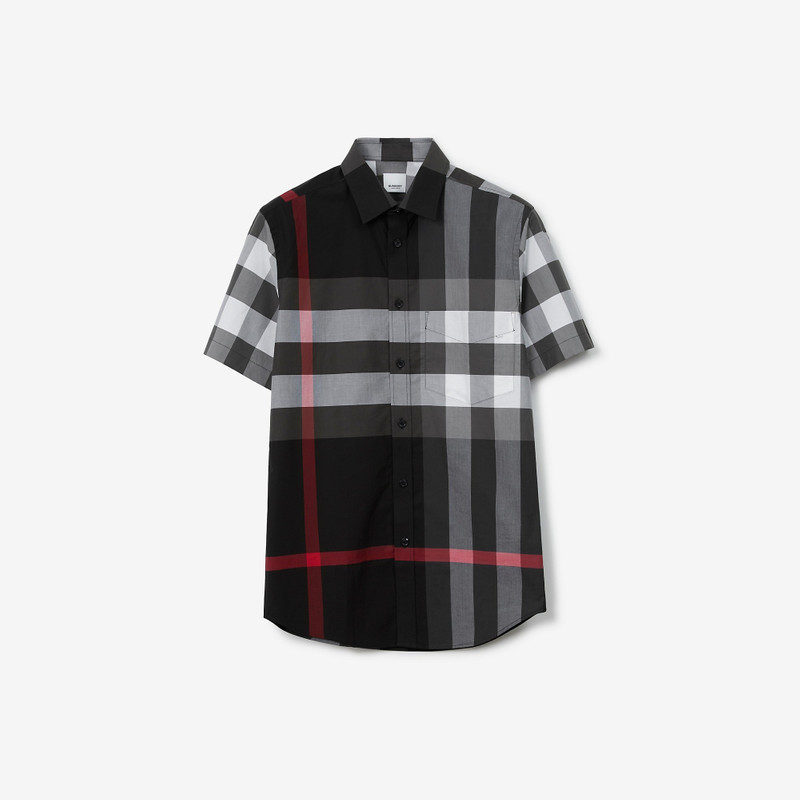 Short-sleeve Check Stretch Cotton Poplin Shirt 1