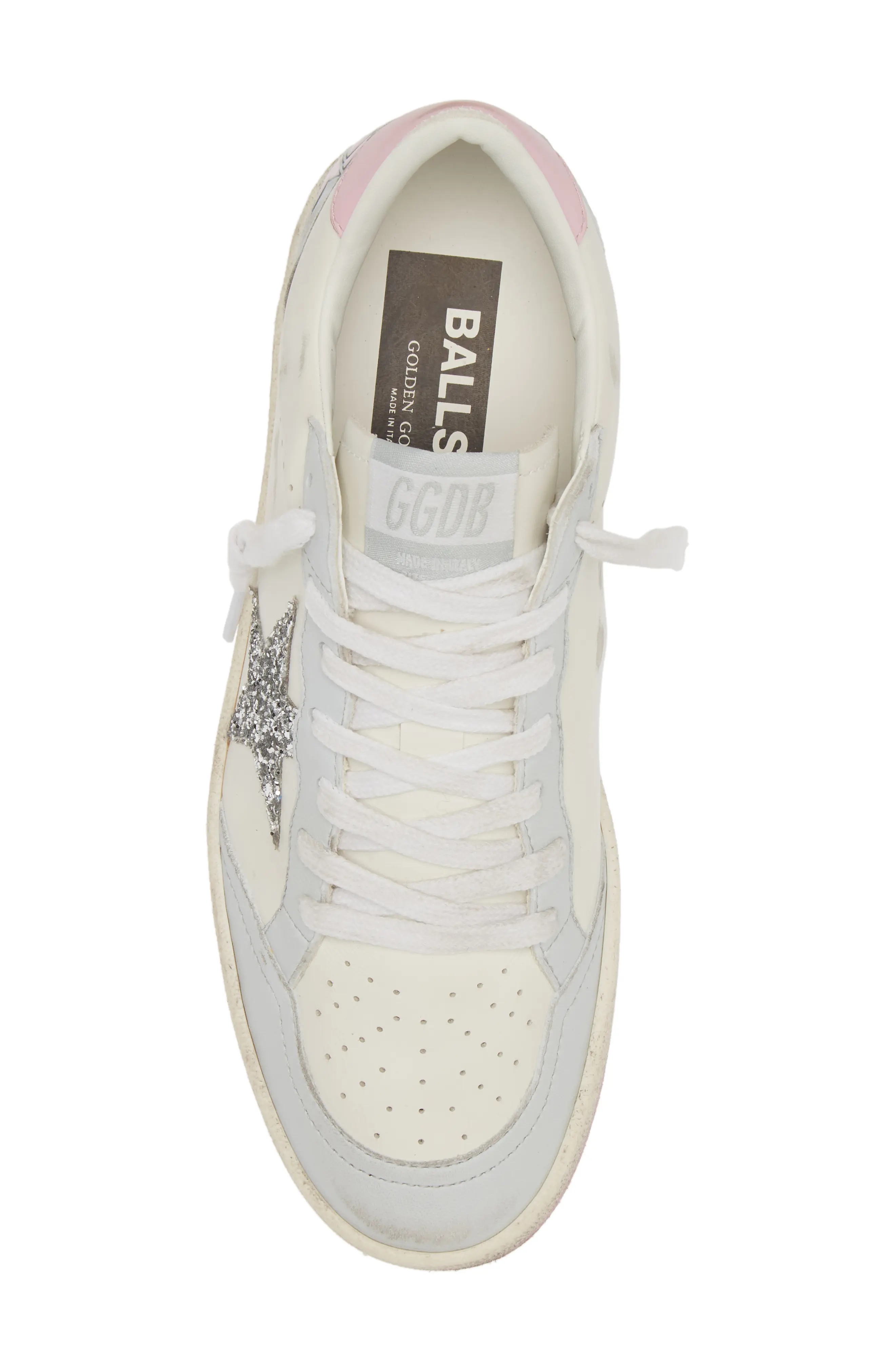 Ball Star Low Top Sneaker in White/Silver/Pink - 5