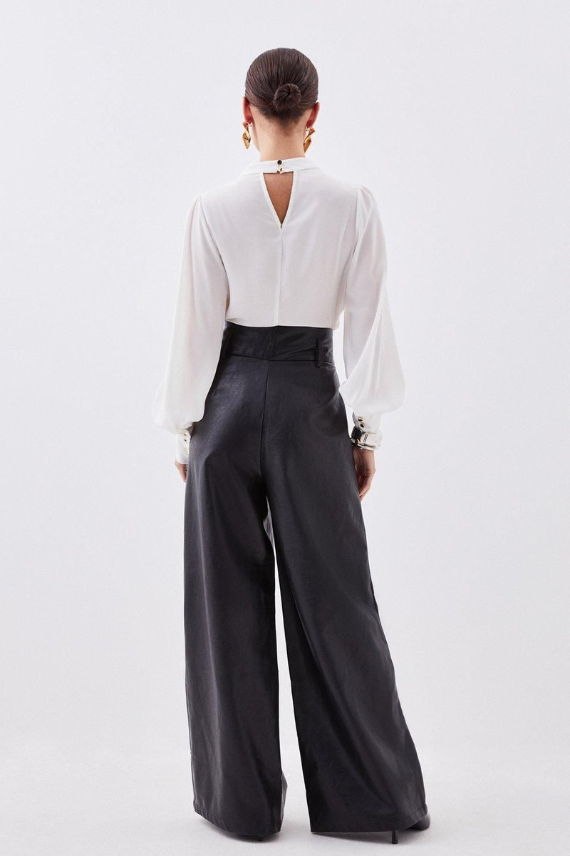 Petite Faux Leather High Waisted Wide Leg Trousers 4