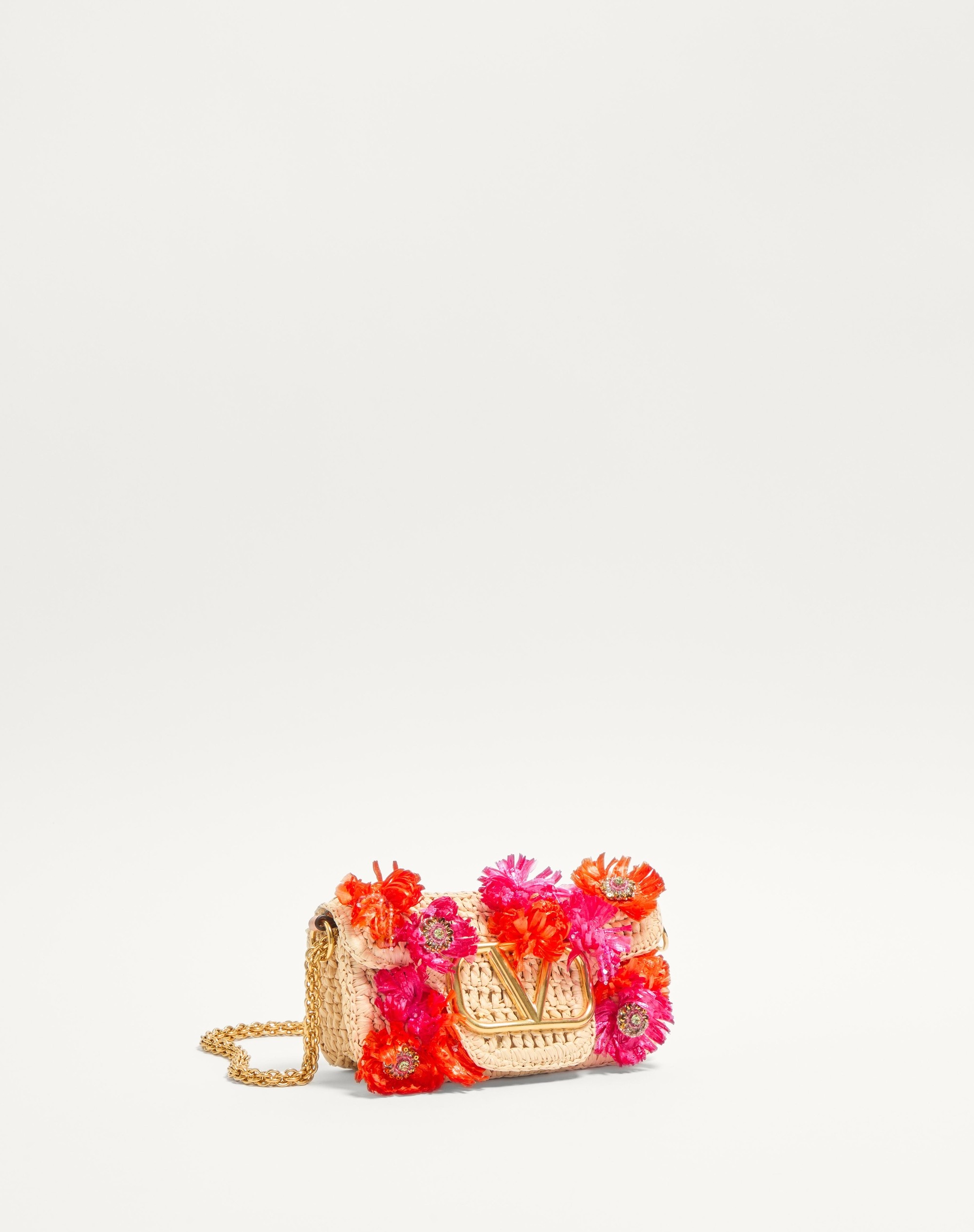 VALENTINO GARAVANI LOCÒ SMALL SHOULDER BAG IN SYNTHETIC RAFFIA WITH FLOWERS AND BEADS - 2