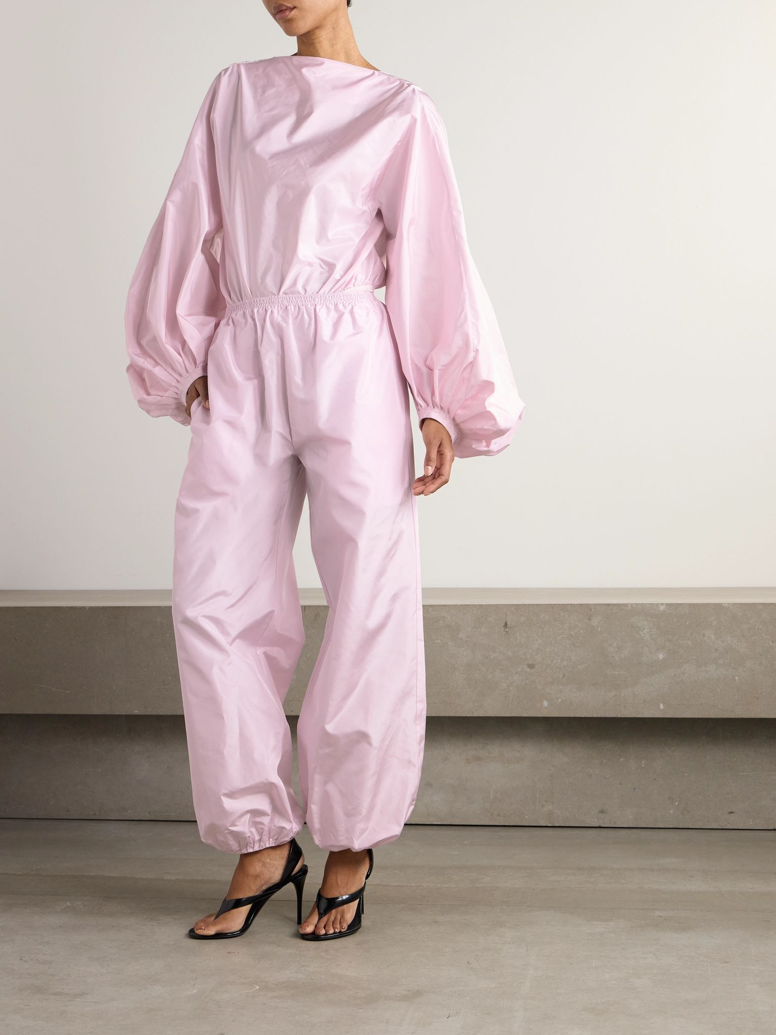 Silk-taffeta tapered track pants Pink - 2