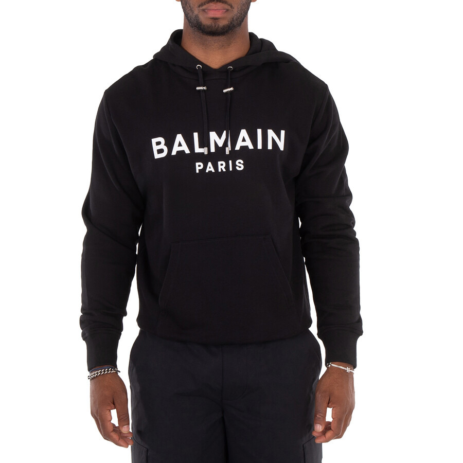 Balmain Logo Print Cotton Jersey Hoodie - 1