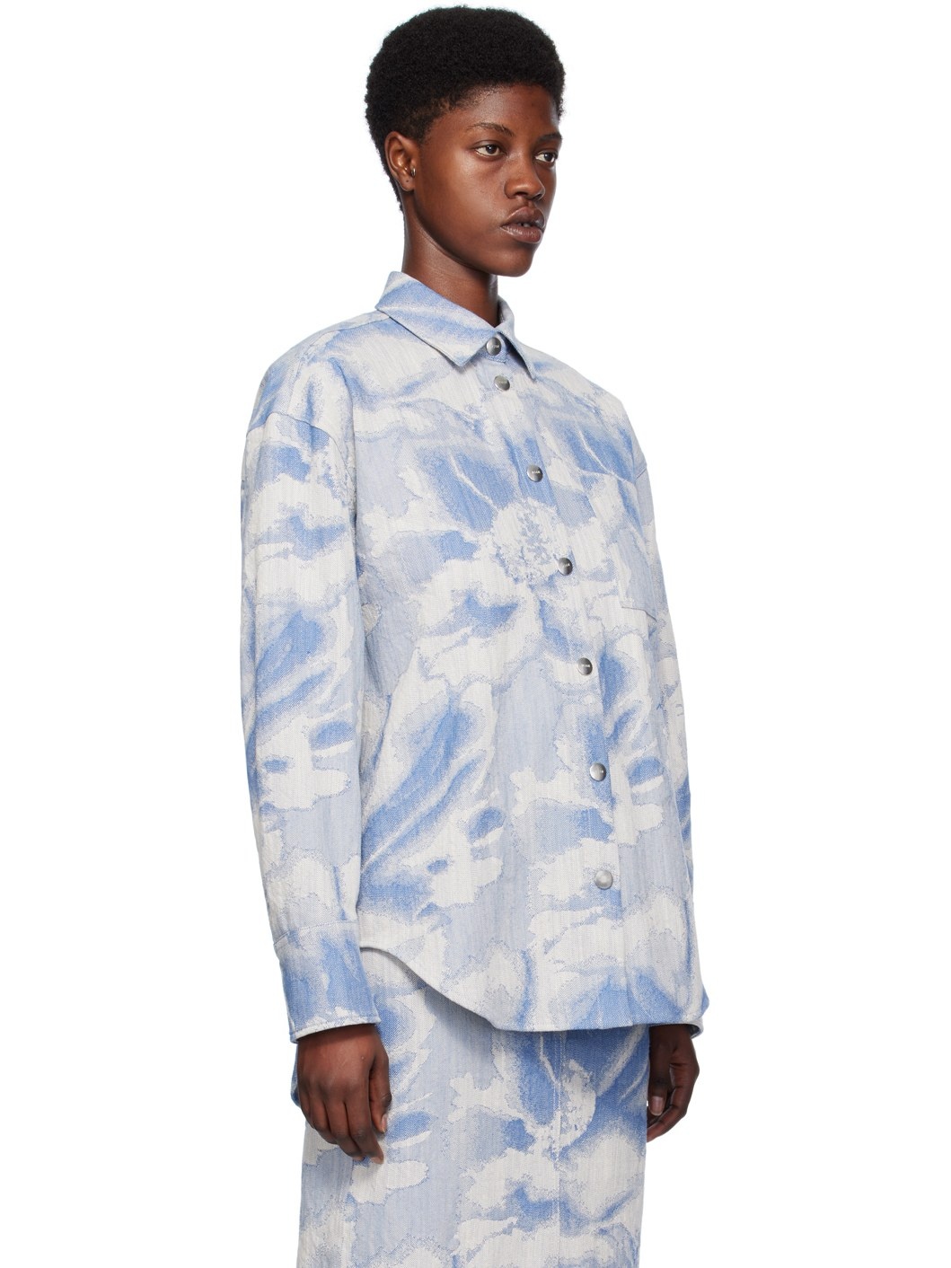 Blue Embroidered Denim Shirt - 2