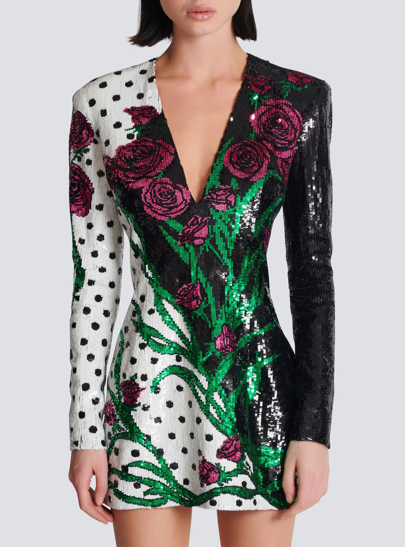 Short embroidered Roses and Polka Dots dress 5