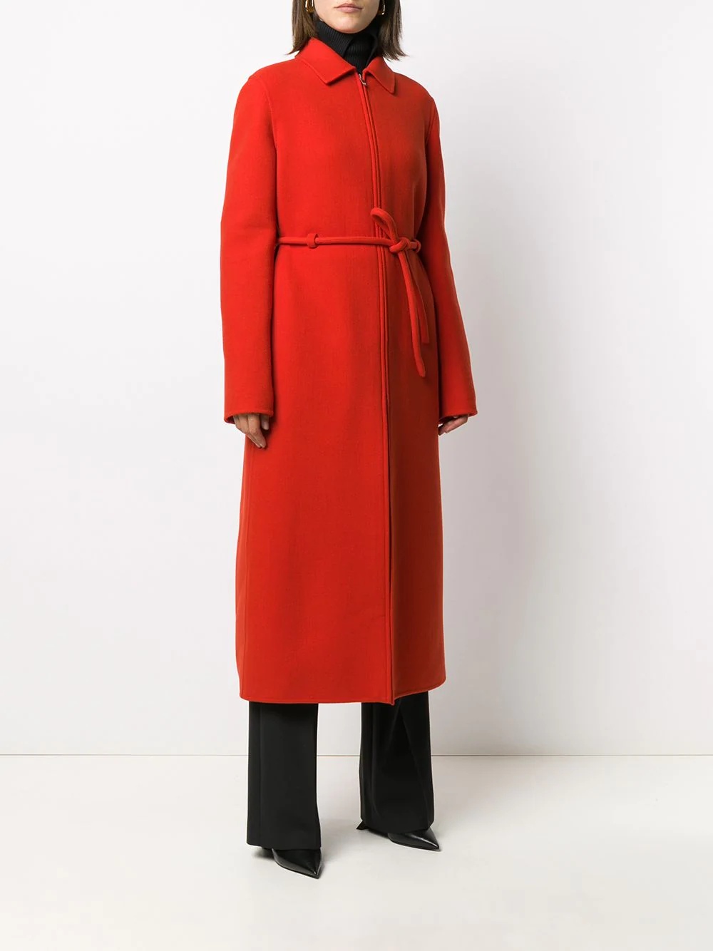 tie-waist longline coat - 3