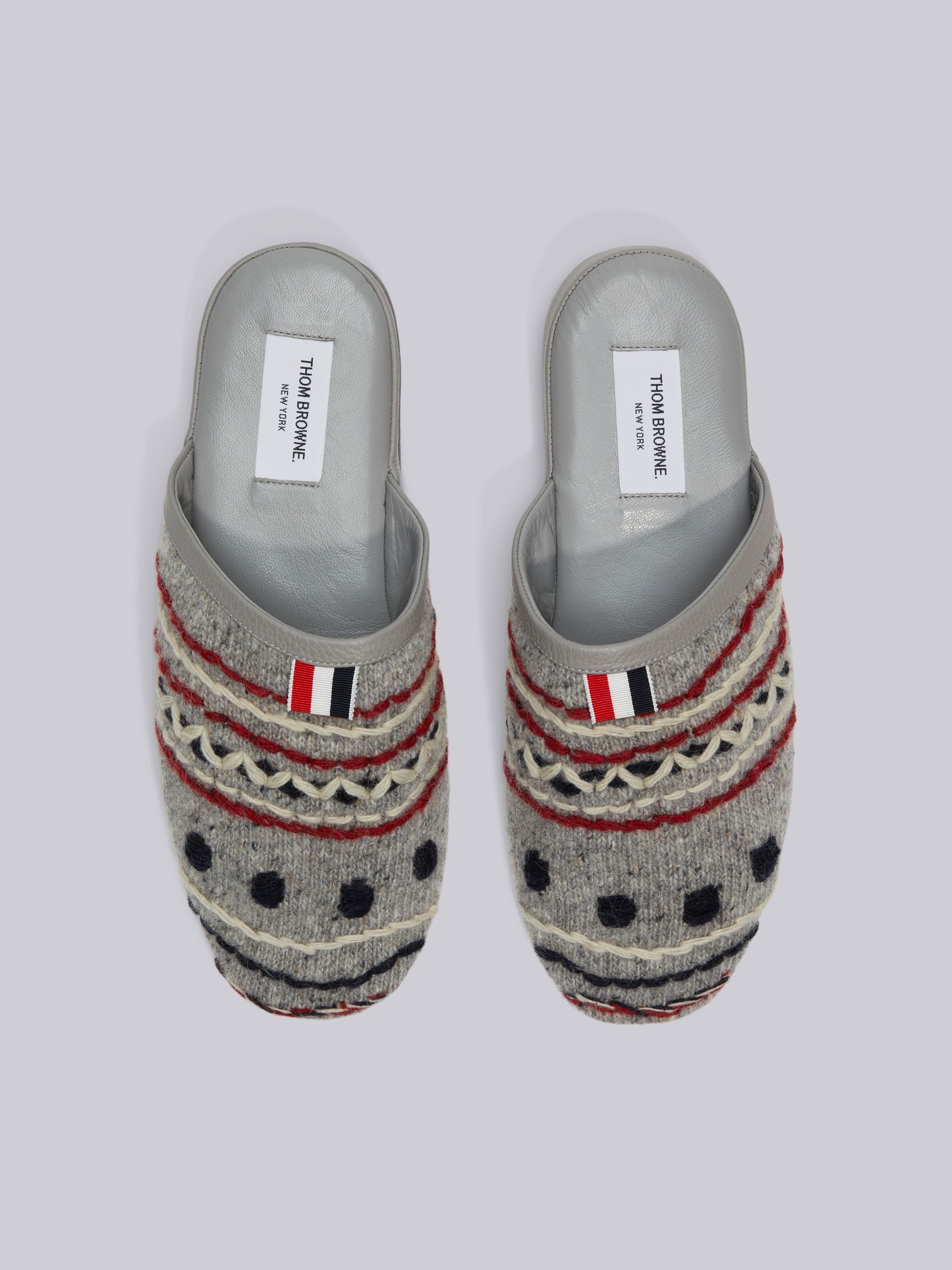 Light Grey Hand Embroidered Fair Isle Knit Wool Slipper - 4