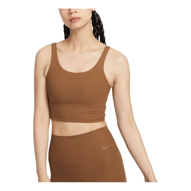 (WMNS) Nike Zenvy Rib Light-Support Padded Longline Sports Bra Asia Sizing 'Light British Tan' HF154 - 1