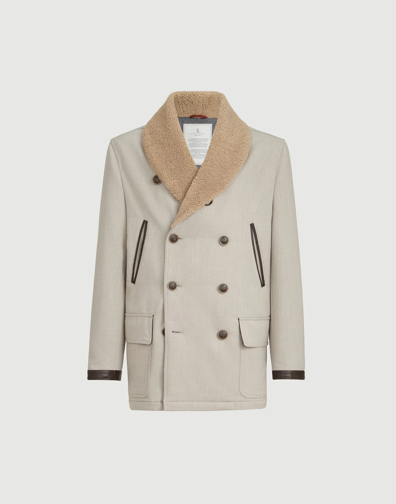 Wool and cashmere cavalry coat with thermore® padding and shearling collar - 1