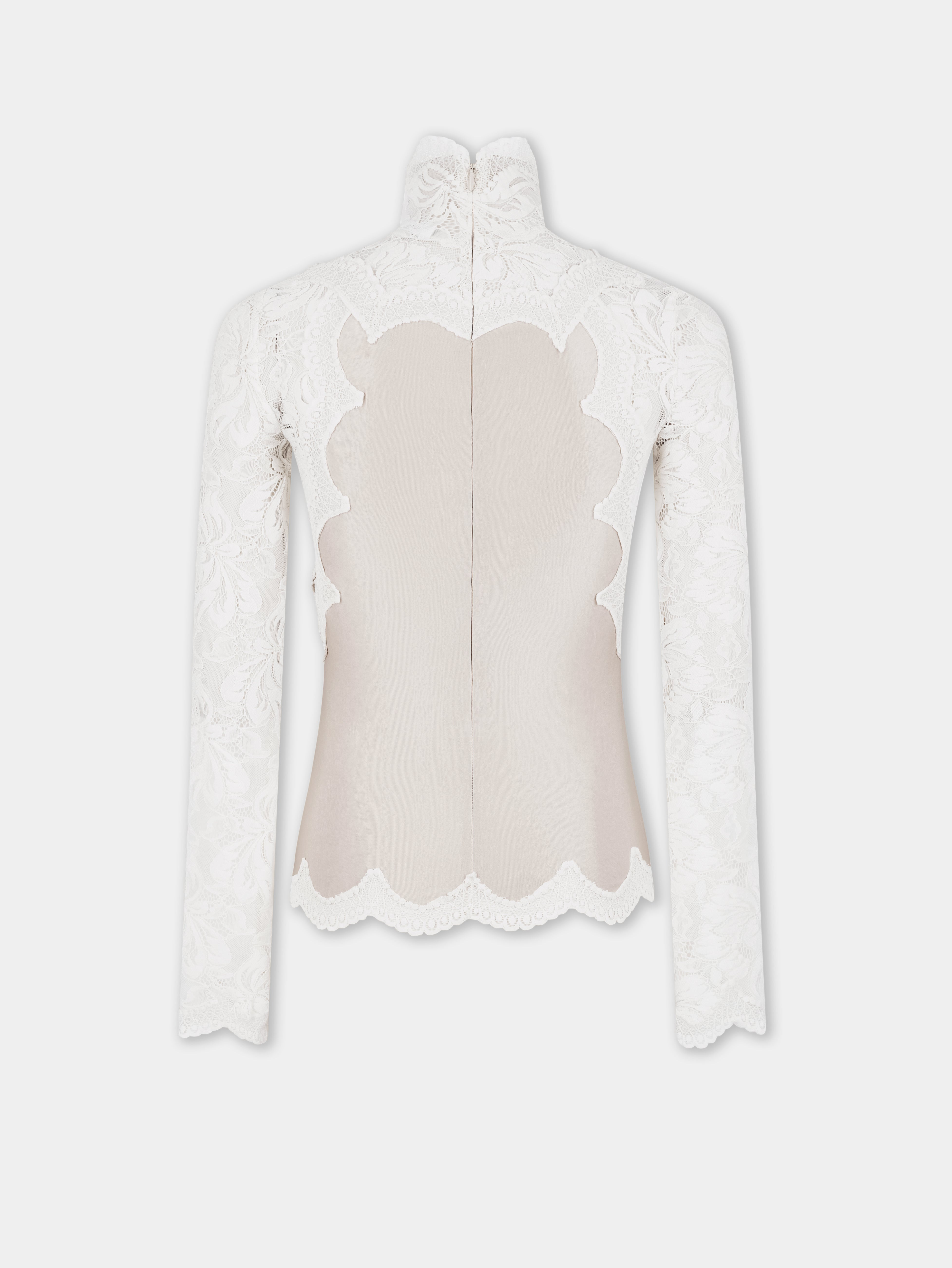 IVORY LONG SLEEVE TOP IN LACE AND JERSEY - 7