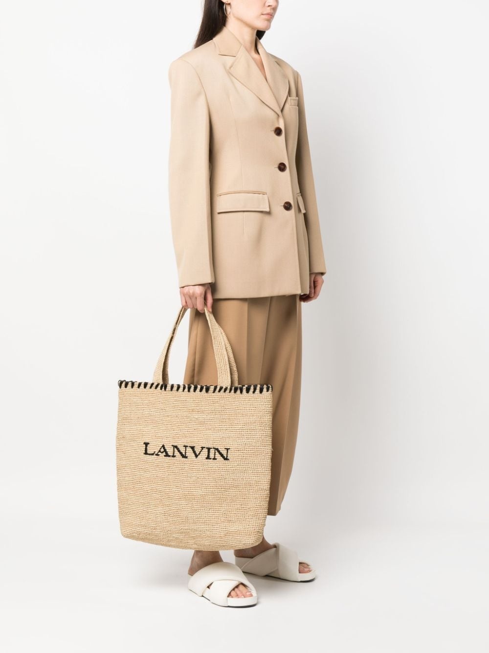 logo-embroidered raffia tote bag - 2