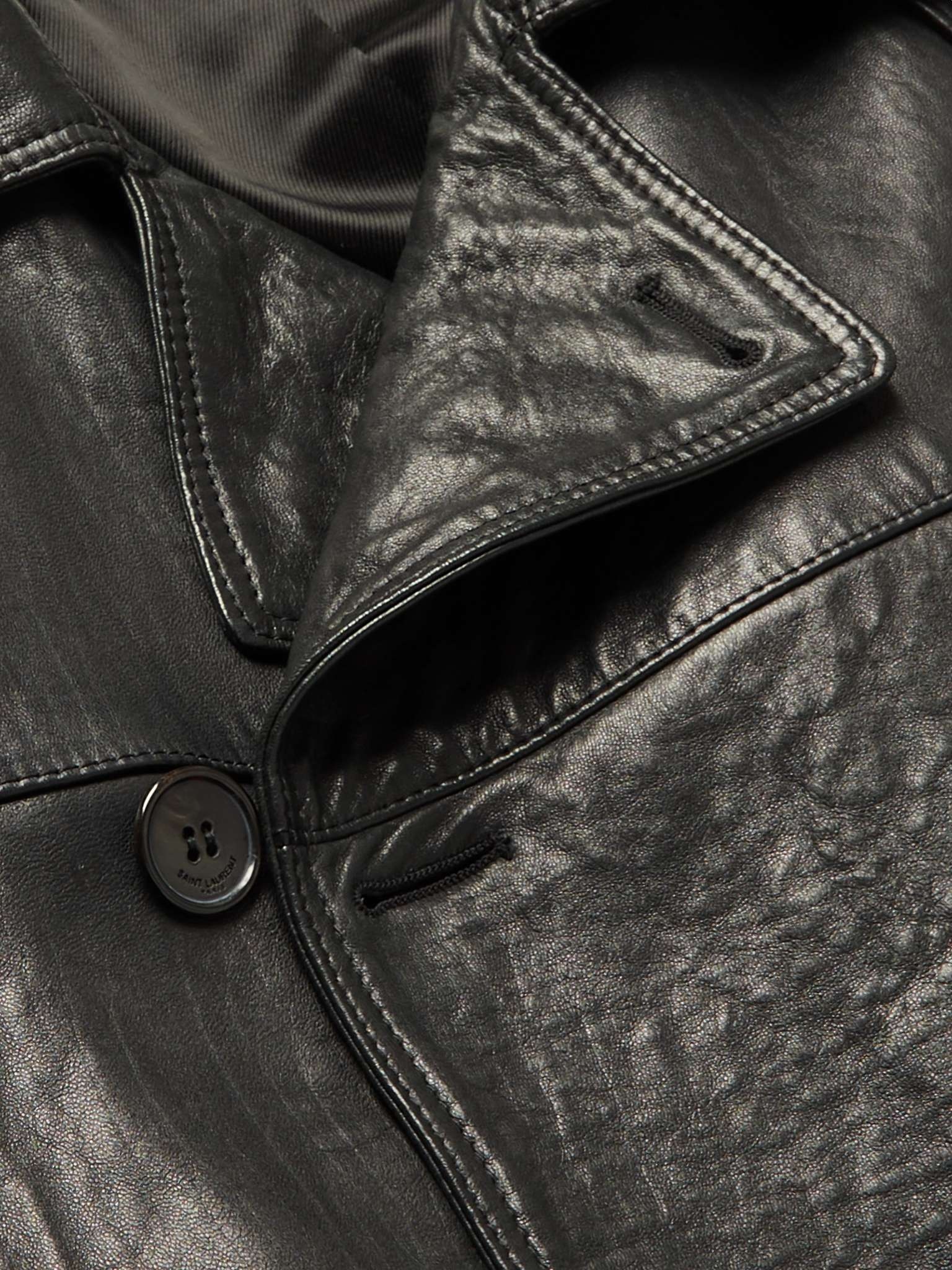 Double-Breasted Leather Trench Coat - 5