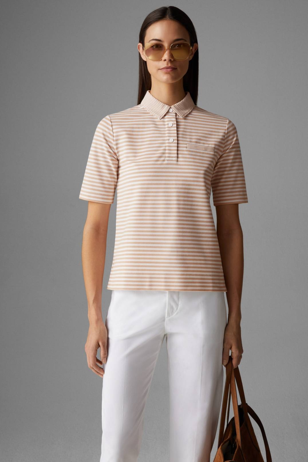 PEONY PIQUÉ POLO SHIRT IN CARAMEL/WHITE - 2