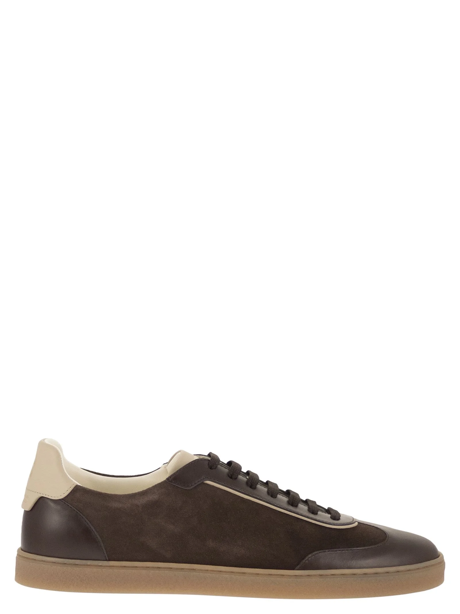 Brunello Cucinelli Men Low-Top Leather And Suede Sneakers With Contrasting Details - 1