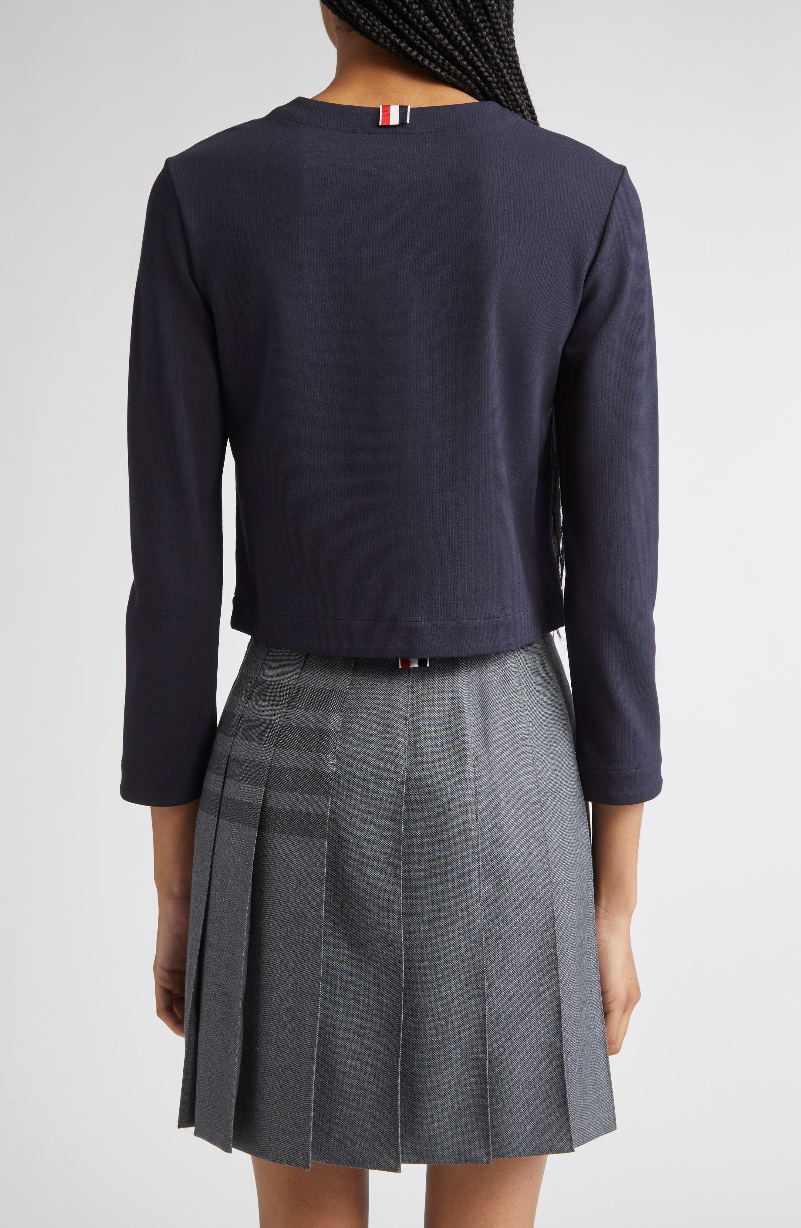 Thom Browne Crewneck Cardigan with Anchor Embossed Buttons in Navy at Nordstrom - 3